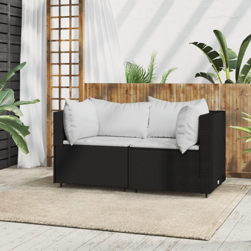Divano Angolare da Giardino con Cuscini in Polyrattan Nero, Set Giardino Esterno, Set Mobili da Giardino, Salotto da Giardino Esterno in Rattan Per Esterno Piscina Balcone