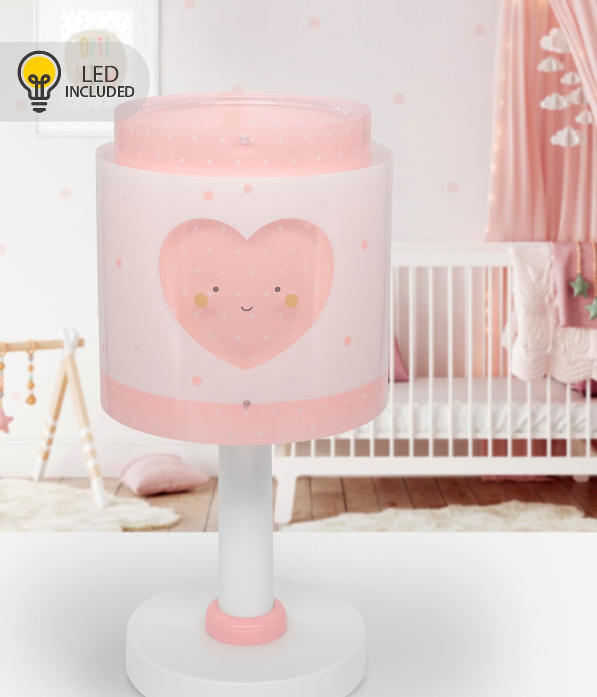 Dalber Lámpara Infantil de Mesilla Baby Dreams Corazón Rosa 76011NS G4 | Lámpara infantil de mesa o mesita; noche; G4 4W LED - Bombilla incluida; Luz Quitamiedos
