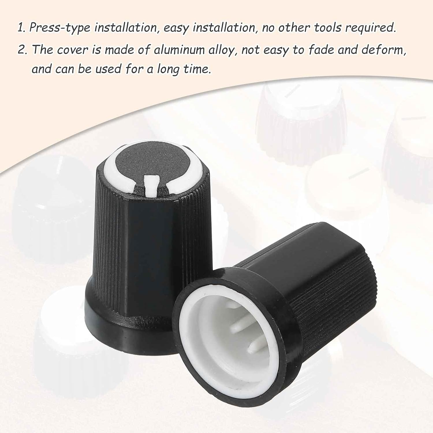 MECCANIXITY 40Pcs 6mm / 0.24" Shaft Hole Knob Guitar Amplifier Push on Fit Knobs, Potentiometer Control White for Volume Tone Control, Guitar Bass Parts, Chrome image 4