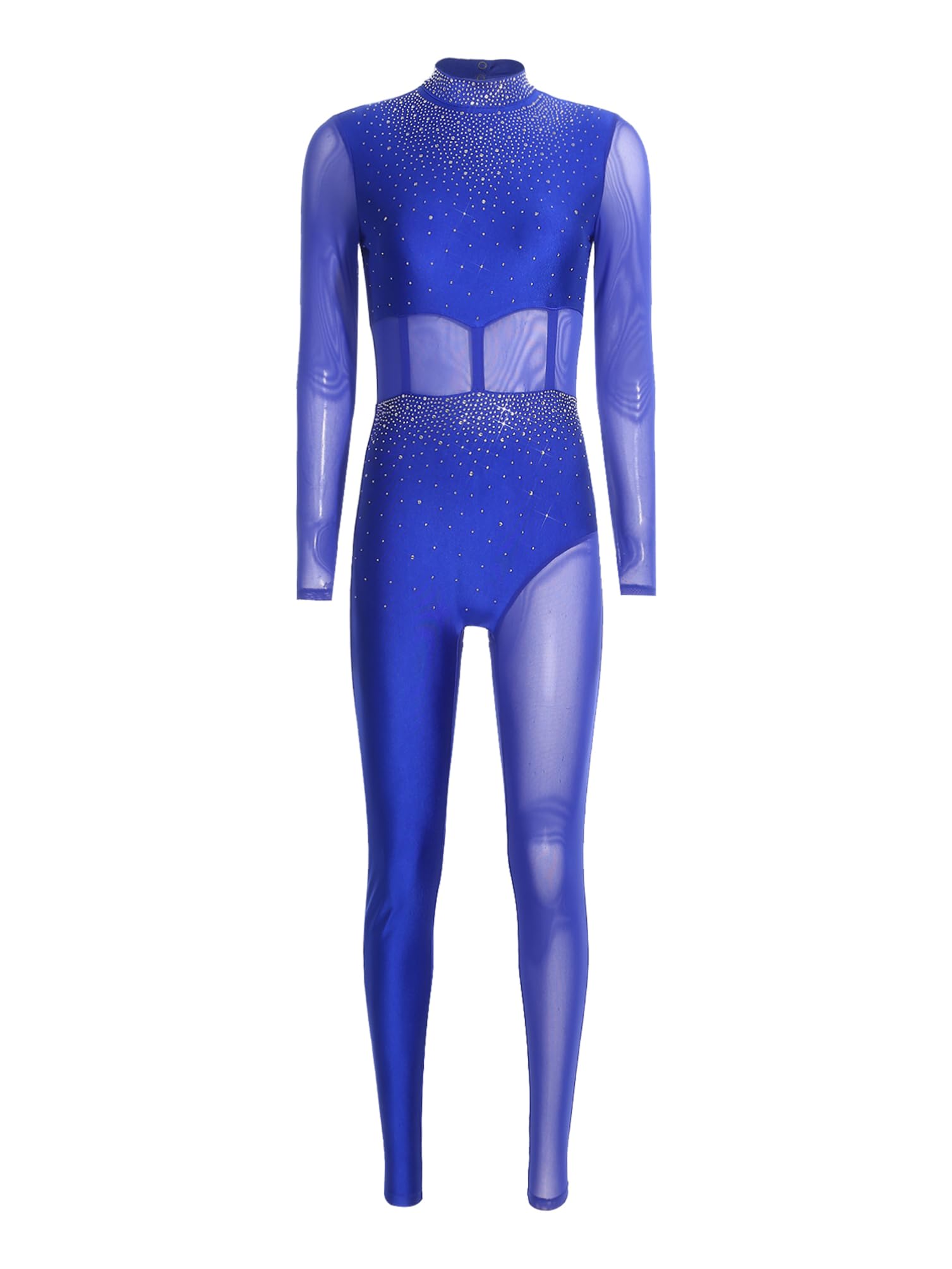 inhzoy Body Ginnastica Ritmica Donna Manica Lunga Balletto Body Danza Classica Moderna Tuta Intera da Pattinaggio Artistico con Strass Jumpsuit Tutina Dancewear