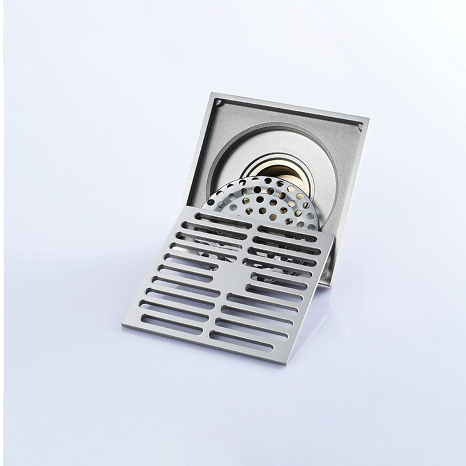 Drain de Douche carré Drain de Sol de Douche de 4 Pouces avec Grille Couvercle Amovible Drain de Sol déodorant en Laiton Massif brossé