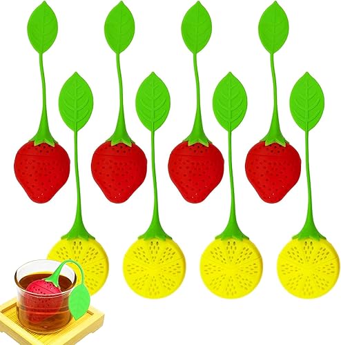 8 piezas de colador de té de silicona con infusión de té de fresa y limón, bolsas de té para té de hojas sueltas, difusores de té reutilizables para