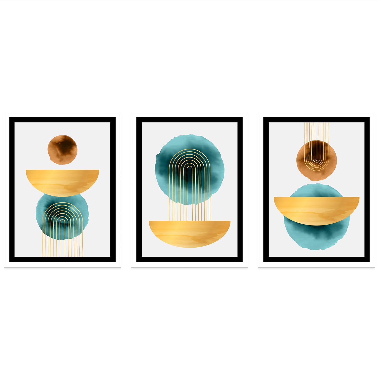 Lumalea - Zestaw 3 plakatów/plakatów, tryptyk, geometryczne, czarne obramowanie, 3 plakaty, 50 x 70 cm