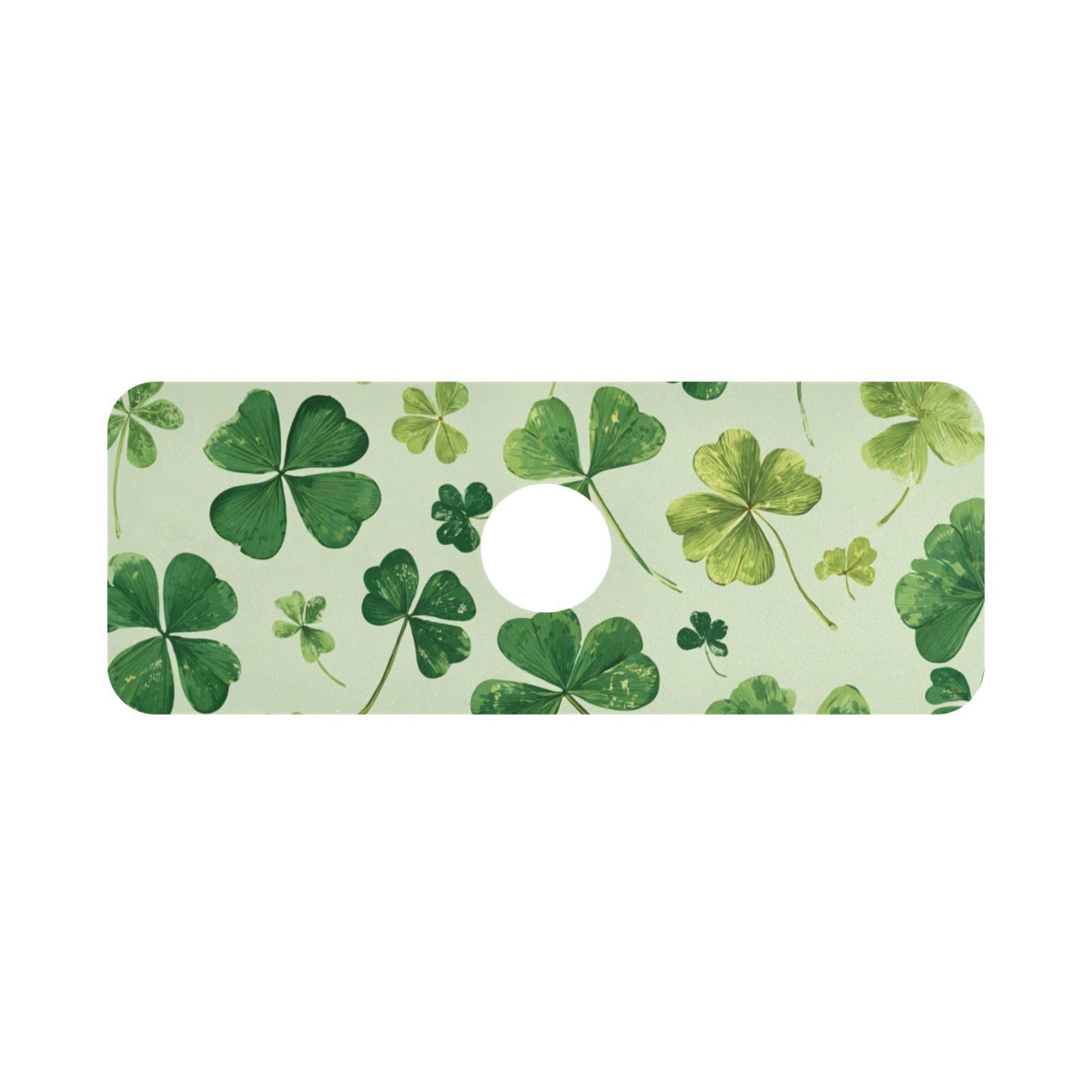 Green Natural St Patrick Clovers Kitchen Sink Splash Guard Faucet Mat Diatomite Absorbent Pad for Bathroom RV 14.7x5.4in 1PCS water