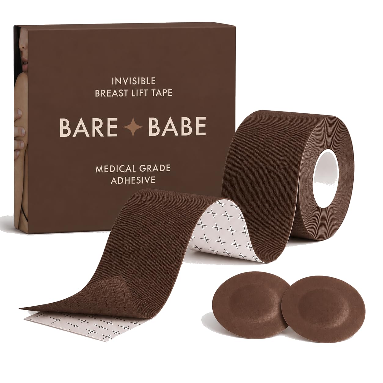 Bare Babe Boob Tape for Breast Lift - Breast Lift Tape - 10 Satin Nipple Pasties - Hypoallergenic Boobtape - Strapless Bra