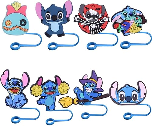 ZOSTLAND 8 tapas de paja con diseño de dibujos animados de puntada de baile, tapones de paja reutilizables de silicona, compatible con Stanley de 30