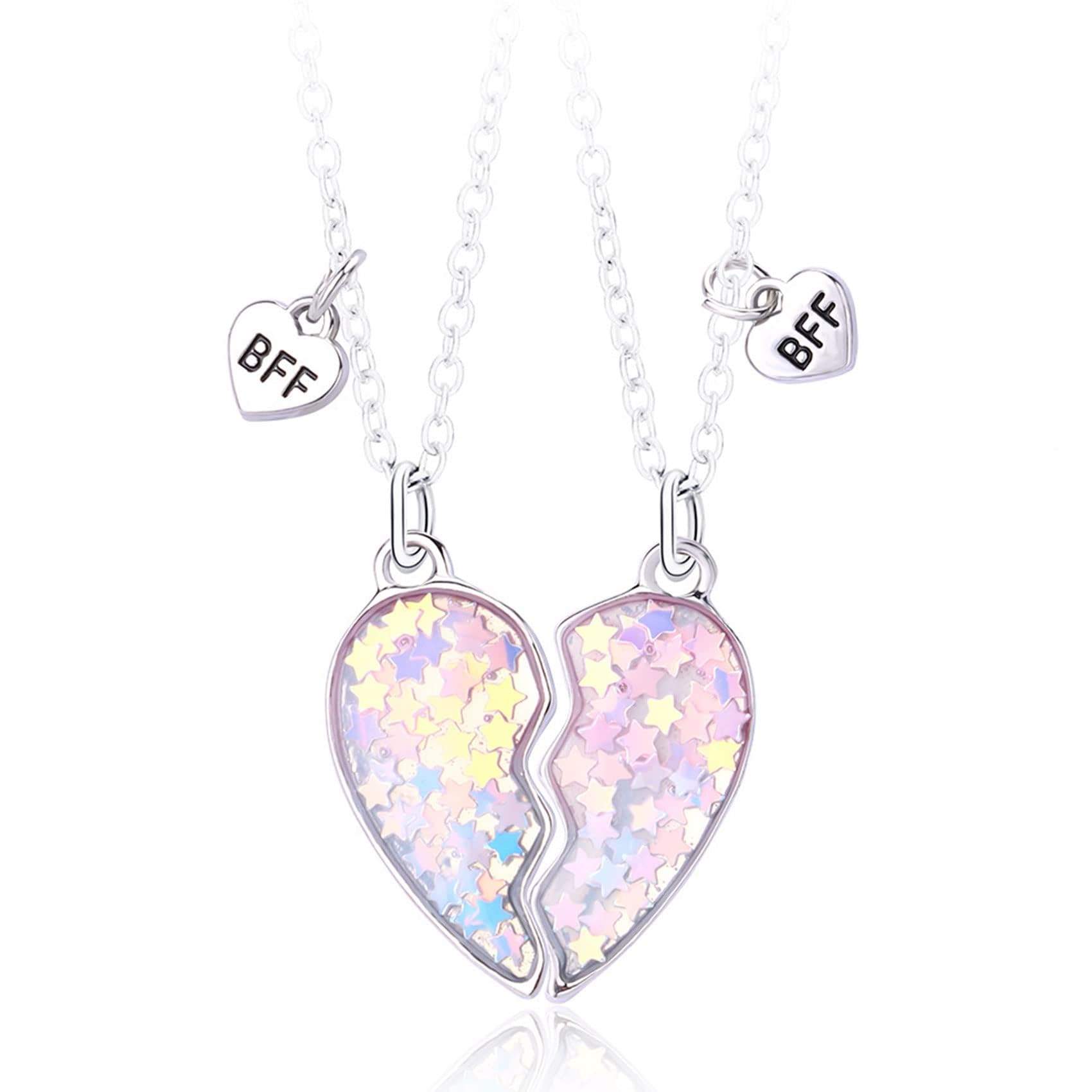 Matching Heart Best Friend Necklaces for 2 Girls - Non-Magnetic BFF Necklace Set, Ideal Birthday Gift for Kids and Friends