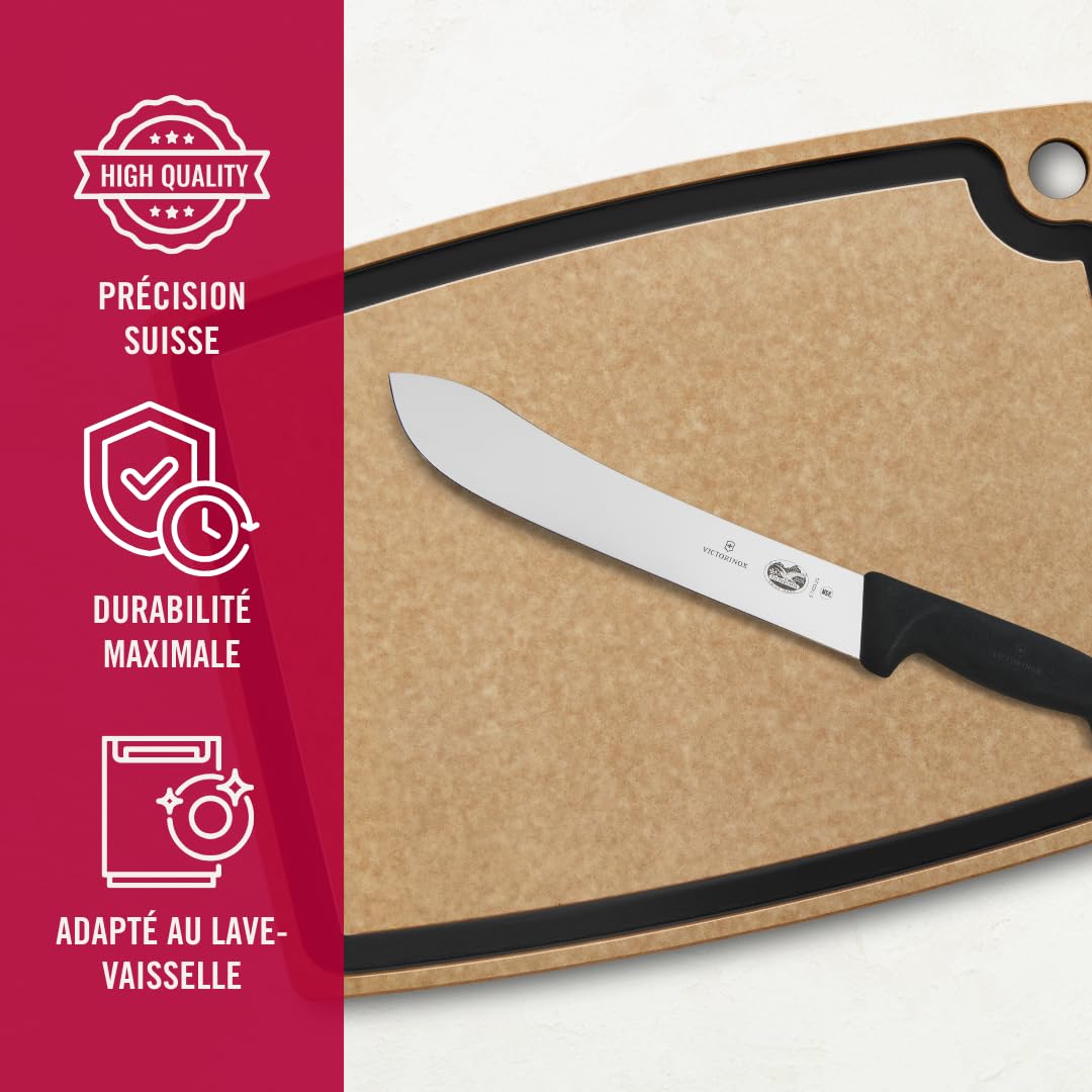 Victorinox Fibrox Couteau de boucher, Long couteau pour couper de gros morceaux de viande, 25 cm, Lame incurvée, Tranchant, Inox, Noir