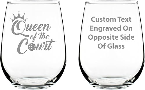 Miniatura 6 de Queen of the Court Stemless Wine Glass - Pickleball Gifts for Women - Pickleball Themed Décor - Large 17 Oz Glasses