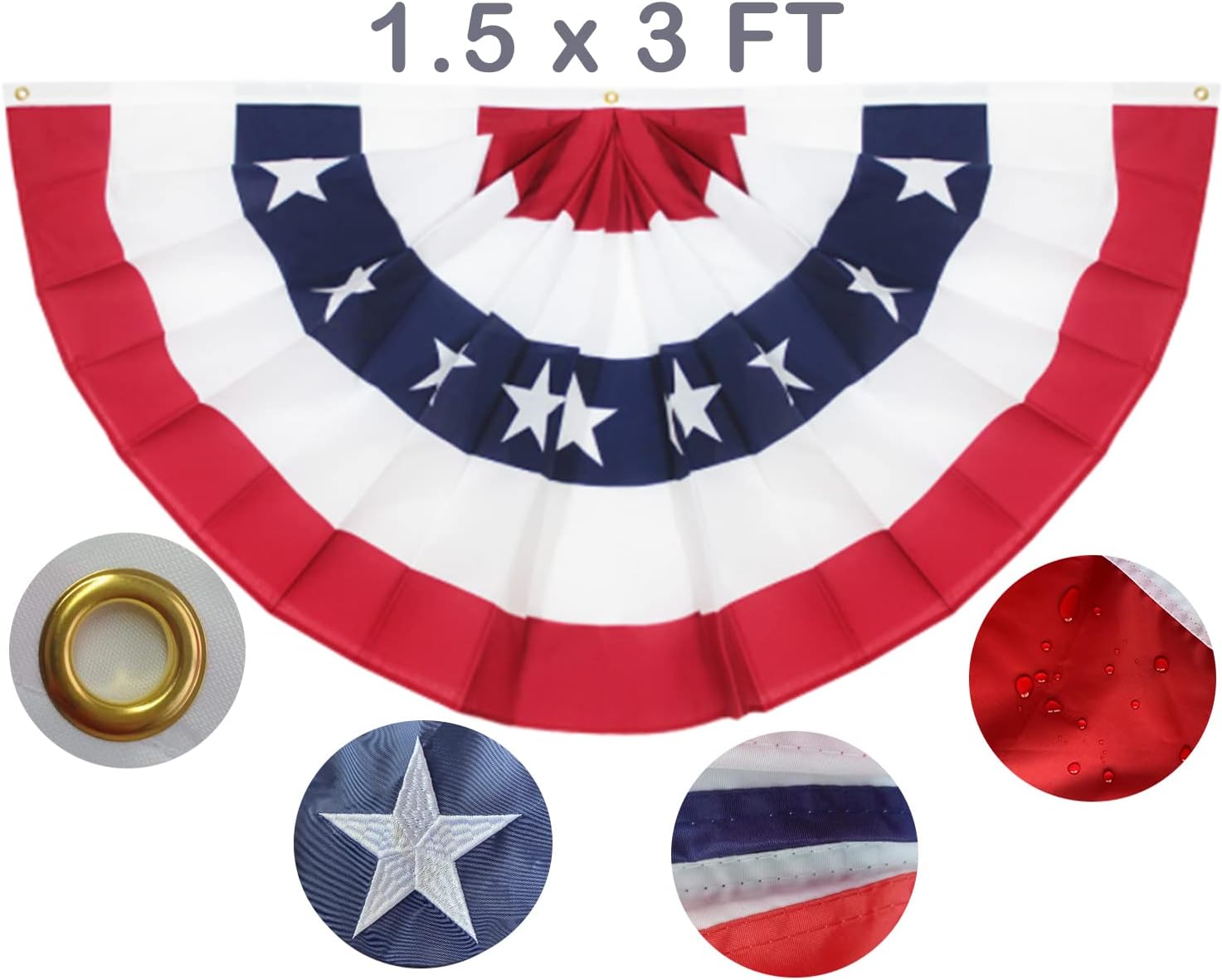 Bunting Flags Outdoor 3x6 Embroidery - Sturdy July 4th Decor Thick and Well Sewn - American Flag Bunting Heavy Duty Polyester Super Durable 2 Row Stitched Edge Canvas Head with 3 Brass Grommets