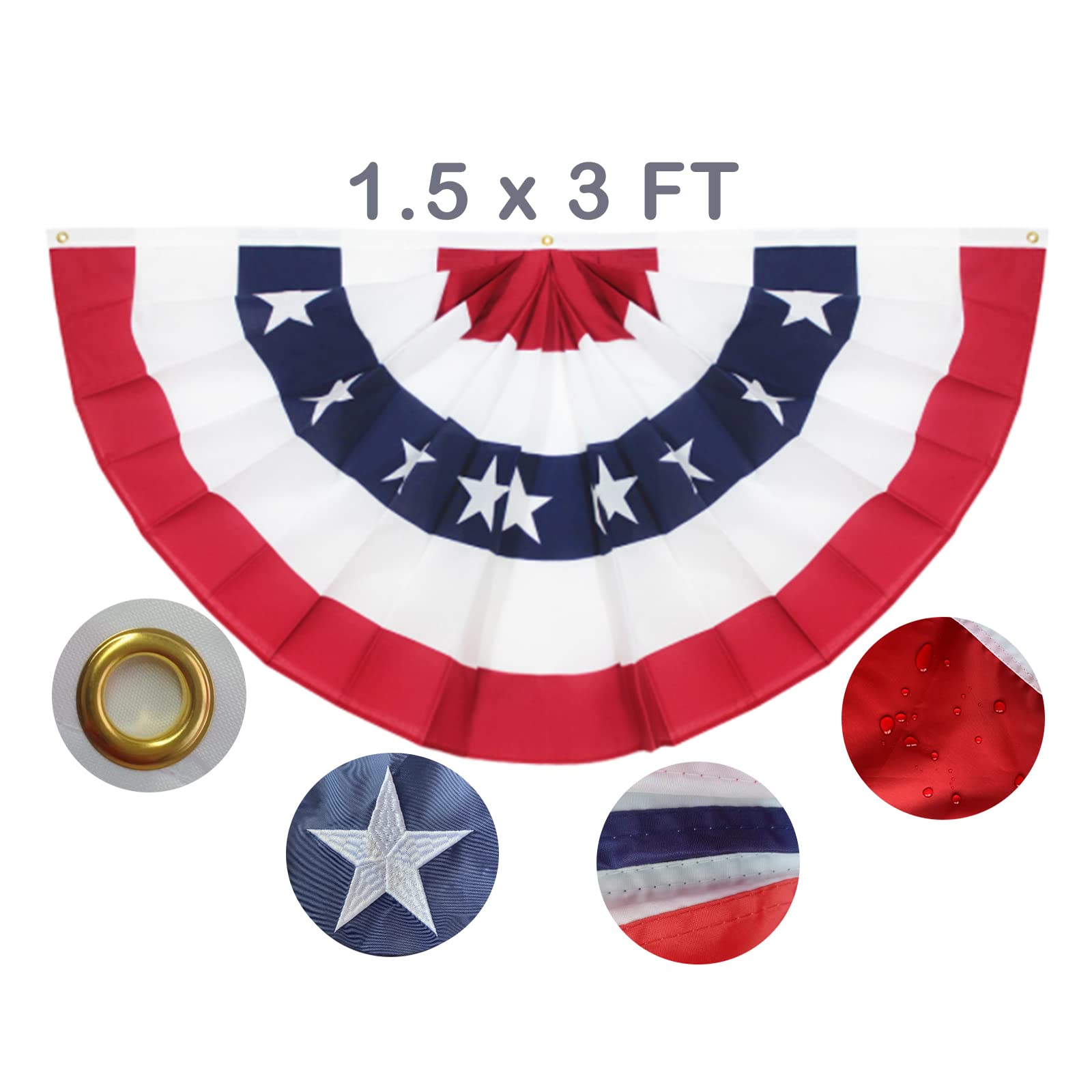 Bunting Flags Outdoor 1.5x3 Embroidery - Sturdy July 4th Decor Thick and Well Sewn - American Flag Bunting Heavy Duty Polyester Super Durable 2 Row