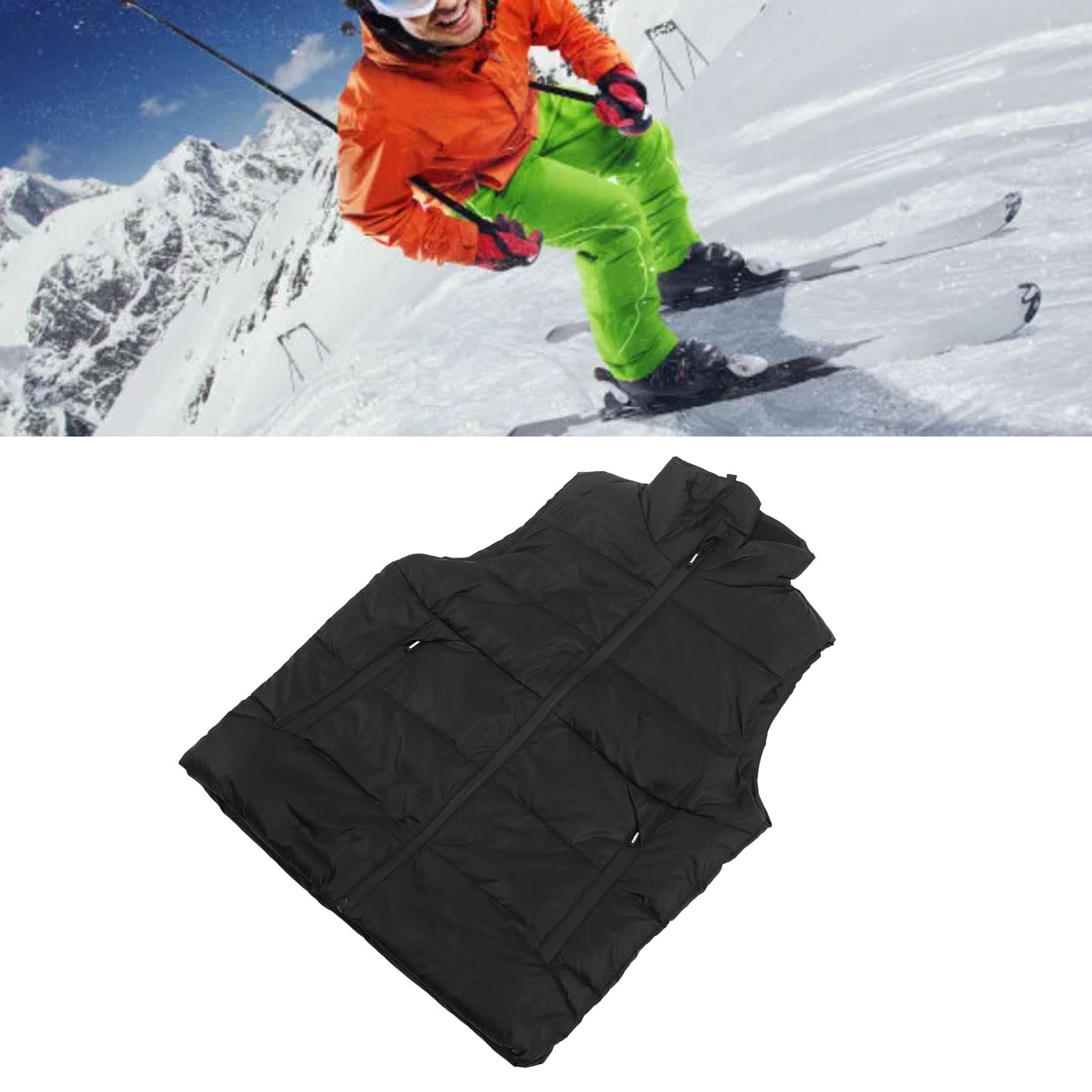 Chaleco calefactado para hombre, chaleco térmico eléctrico USB suave, cable de calefacción de fibra de carbono, negro, control de temperatura inteligente de 3 temperaturas para esquí y pesca (L)