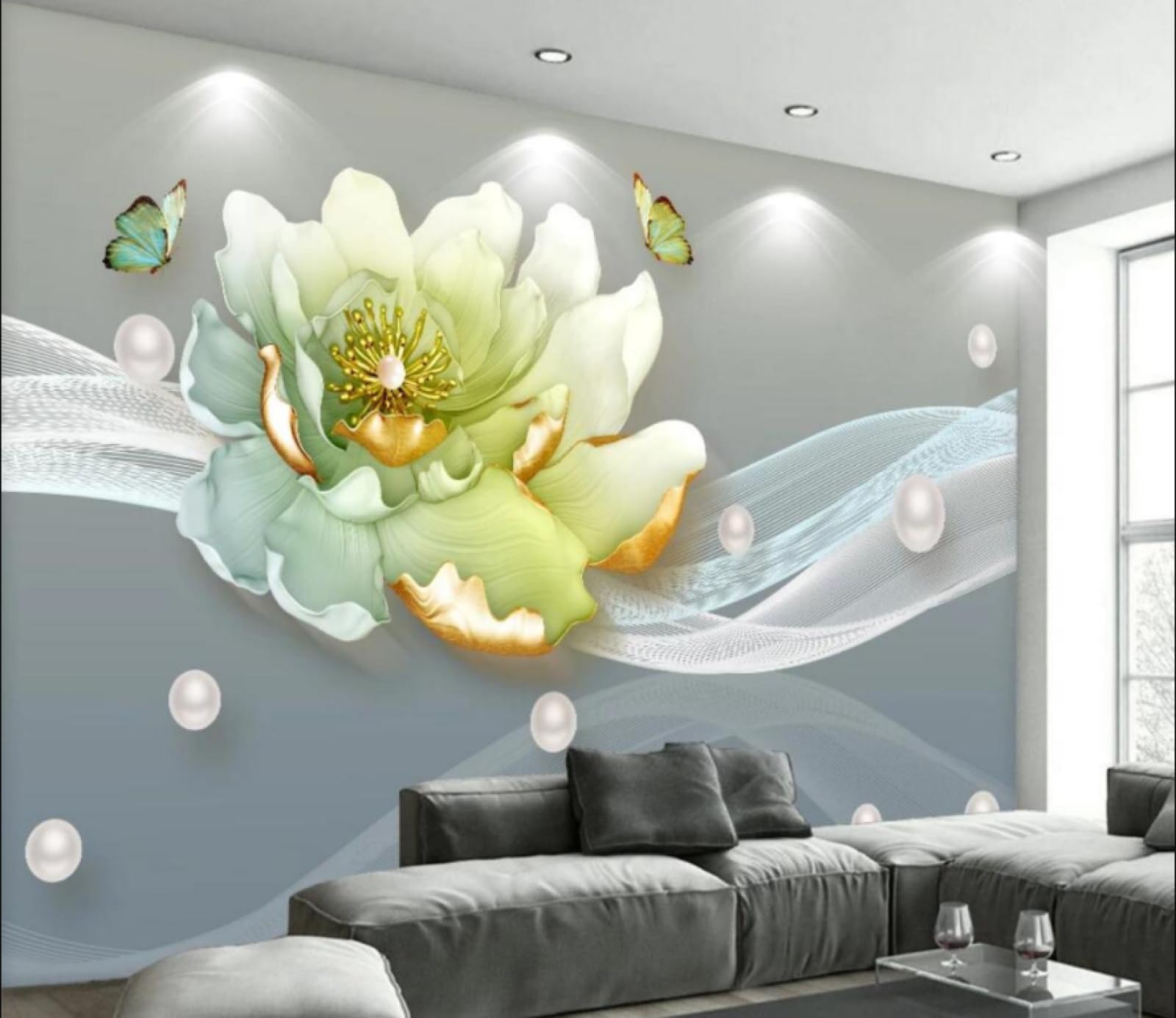 Papier peint relief pivoine décor mural 3D haut de gamme chambre et salon