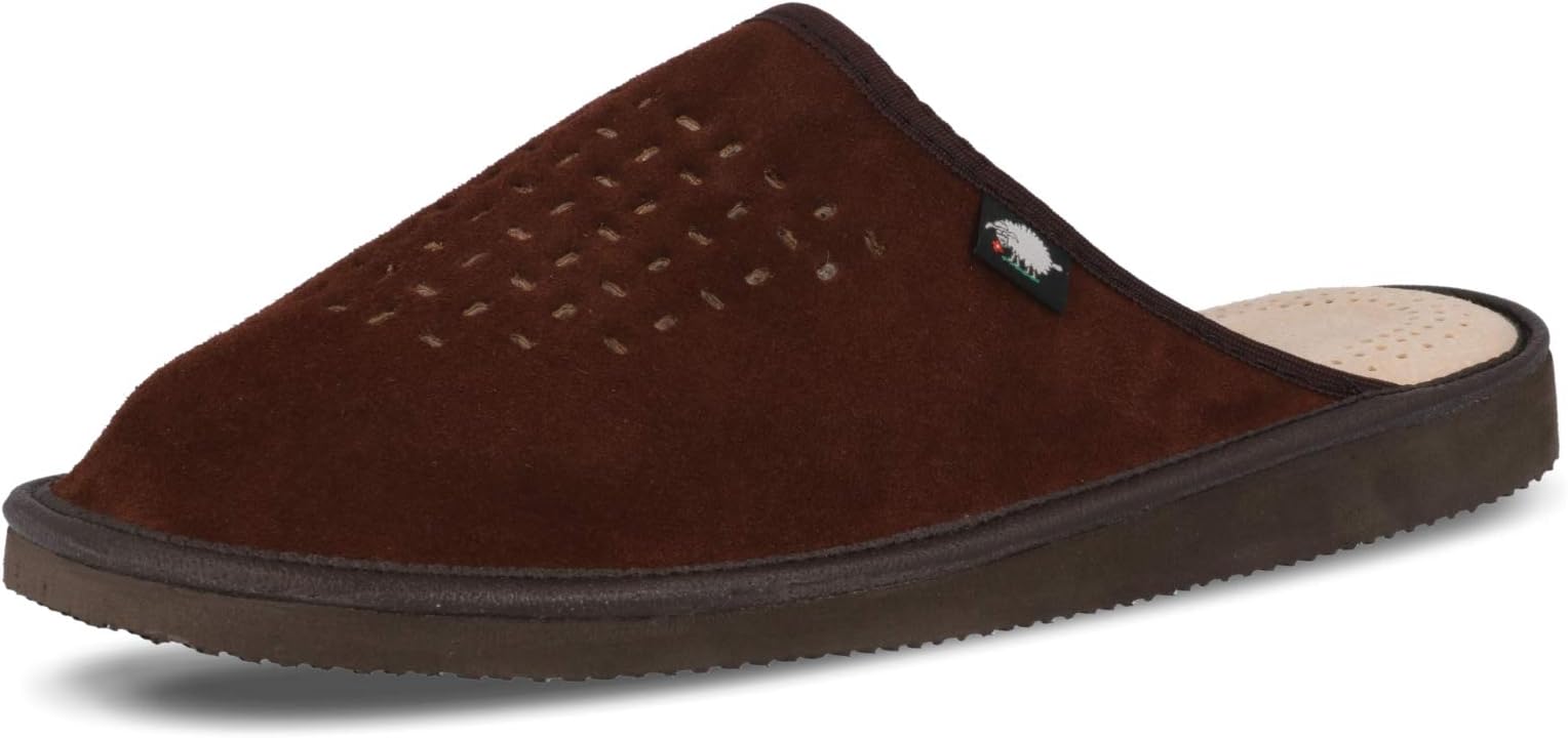 FOOTHUGSMen's Slippers Memory Foam Plantar Fasciitis Orthotic Mens Leather Mule Slippers | Arch Support Slippers For Men | Regular & Wide Fit