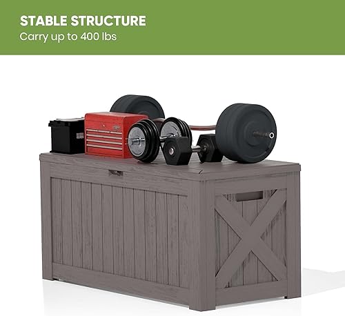 Vista 22 de Patiowell 30 Gallon Resin Deck Box, Outdoor Storage Box for Patio Furniture, Deliveries, Pool Supplies,Waterproof and Lockable, Grey