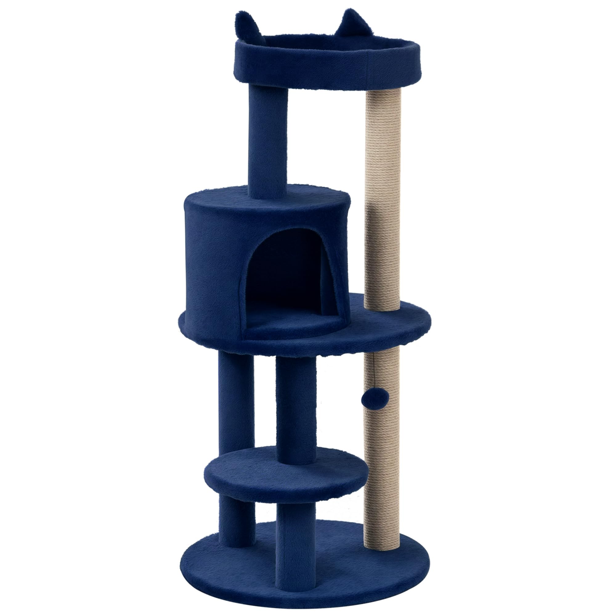 PawHut 104 cm Cat Tree, Cat Condo Tree Tower, Cat Activity Centre with Scratching Posts, Plush Perches, Hanging Ball - Blue — image 1