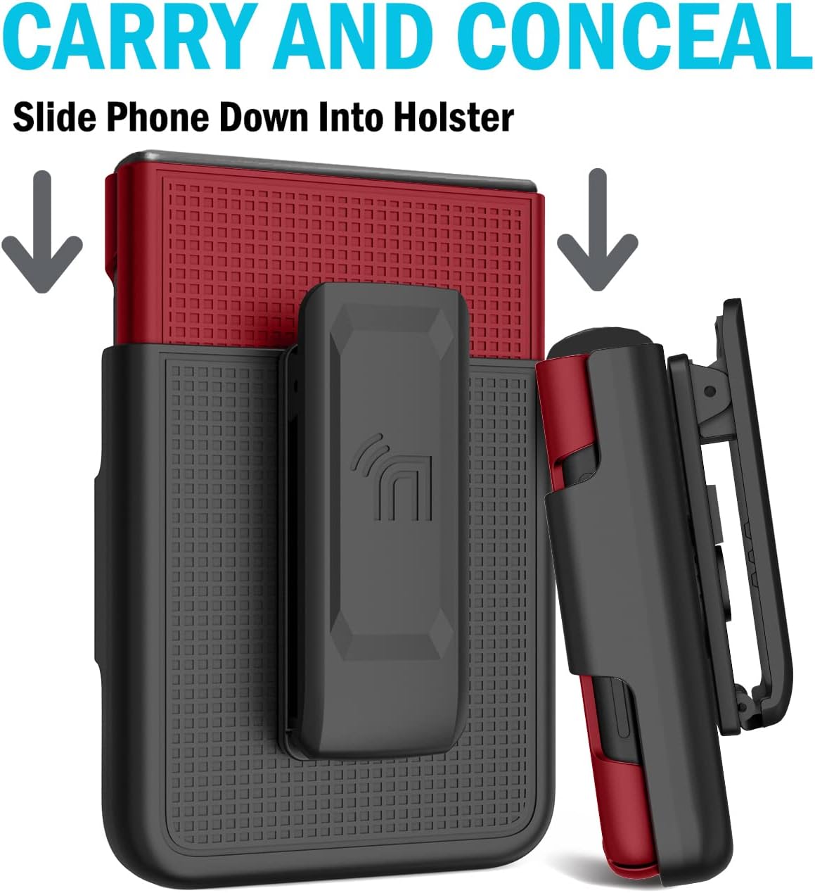Case with Clip for Galaxy Z Flip 3 5G, Nakedcellphone [Grid Texture] Slim Hard Shell Cover and [Rotating/Ratchet] Belt Hip Holster Holder Combo for Samsung Z Flip3 Phone (SM-F711, 2021) - Red
