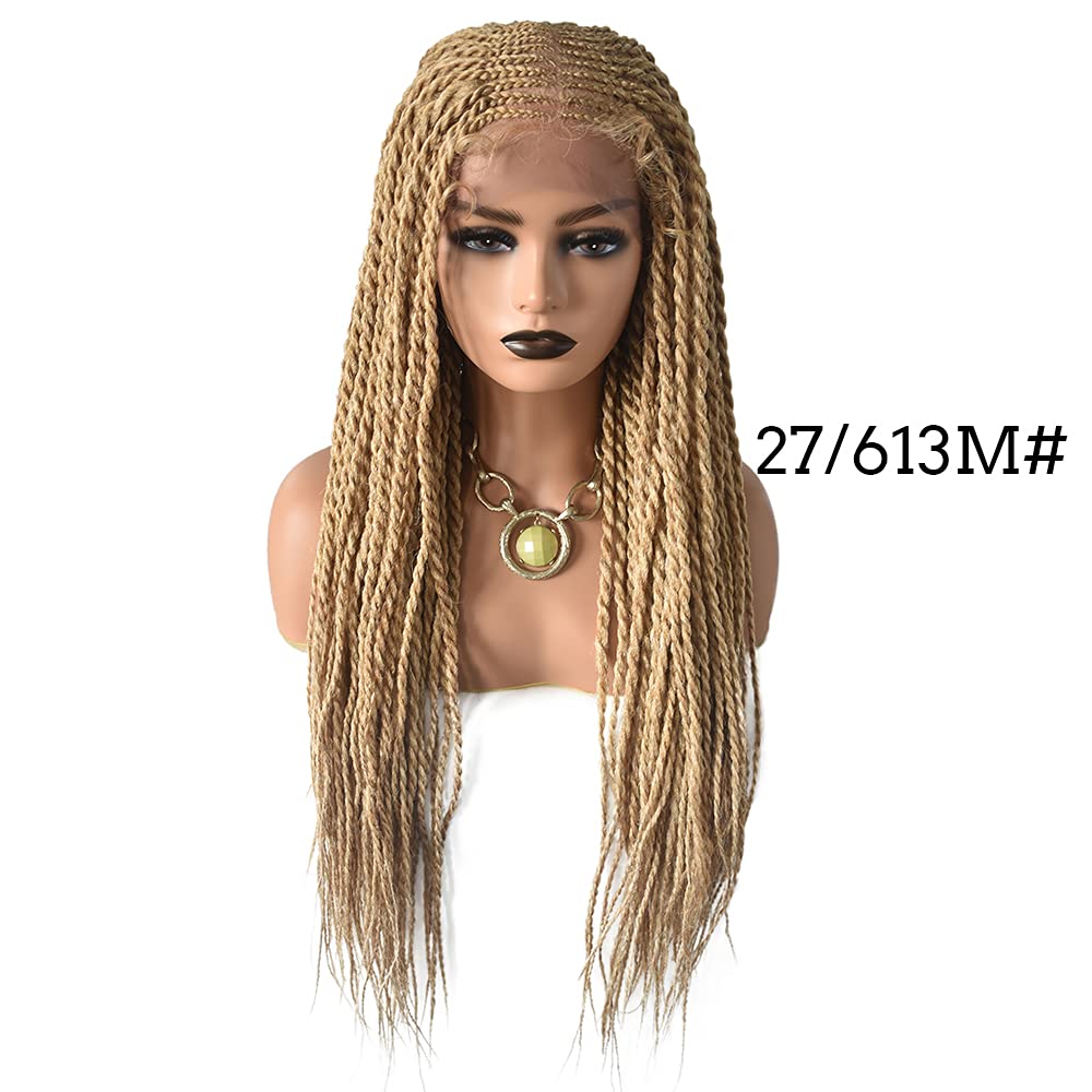 LYRICAL HAIR Hand Tied Swiss Lace Front Cornrow Braided Wigs with Baby Hair for Black Women Lightweight Box Braids Glueless Wigs Natural Premium Synthetic(5.5X3.5, 31 Inch, #27/613M Blonde)