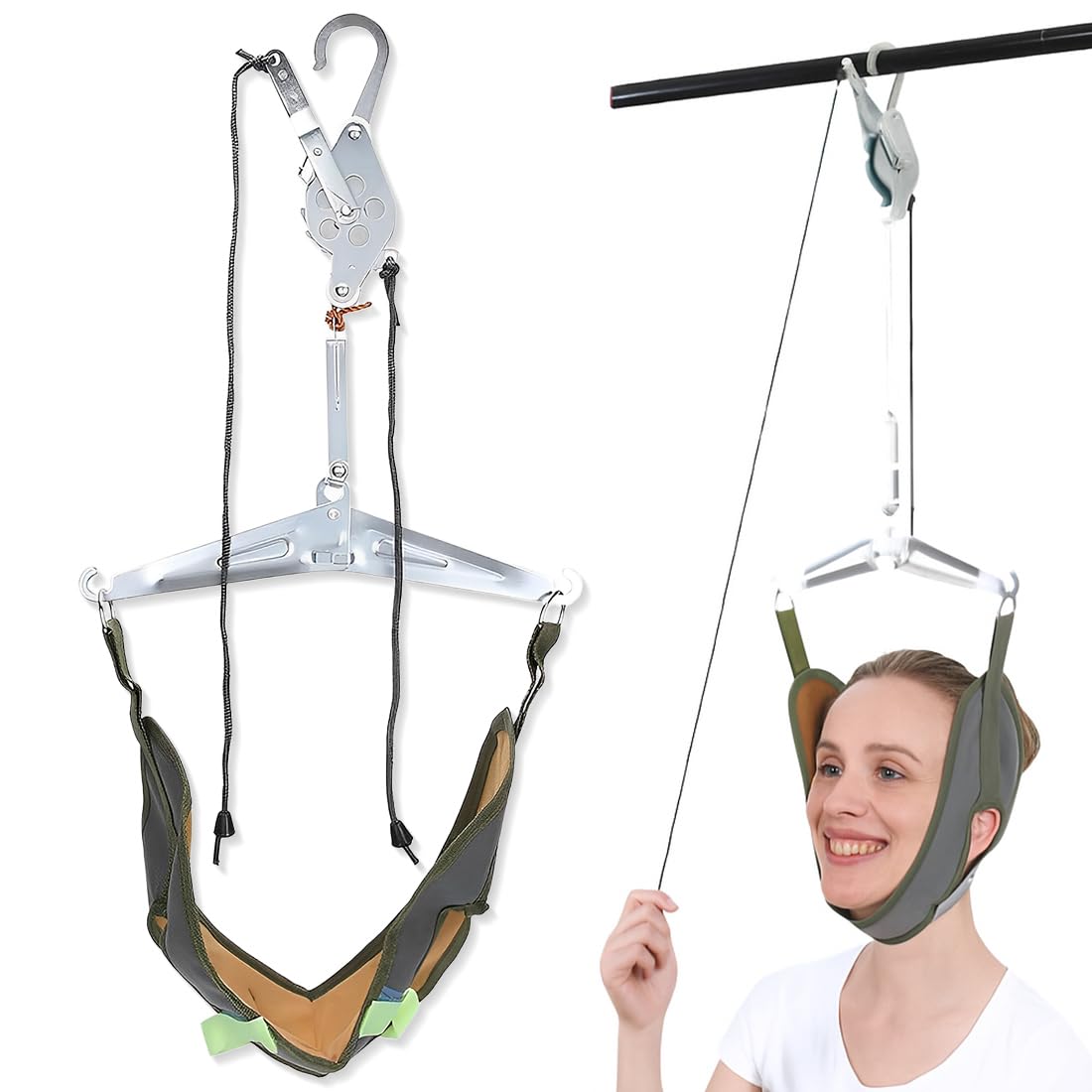 Dispositif de Traction du Cou Cervical, Tracteur de Vertèbre Cervicale Ménager, Dispositif de Traction de Fixation de Soutien du Cou pour Soulager la Douleur des Maux de Cou(Gris