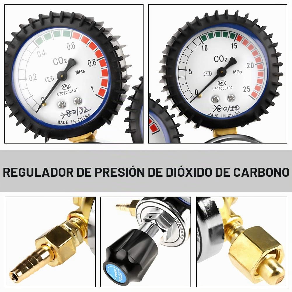 G5/8 Regulador de presión del CO2, reductor de presión de la soldadura del dióxido de carbono del regulador de la botella de gas del CO2, Relojes de manometro de máquina de soldadura