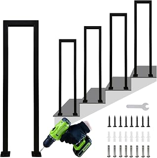 Matte Black U-Shaped Handrails for Outdoor Steps & Indoor Stairs - Wrought Iron Non-Slip Stair Railing, 90cm/3ft Sturdy Support