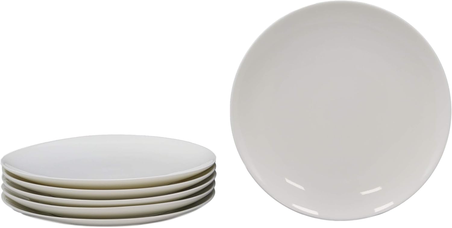Ebros Pack Of 6 Kitchen Dining Modern Contemporary Sleek Design Natural White Porcelain Round Plates Restaurant Supply Dishwasher And Microwave Safe (8" Lunch Entree Large Dessert Plate)