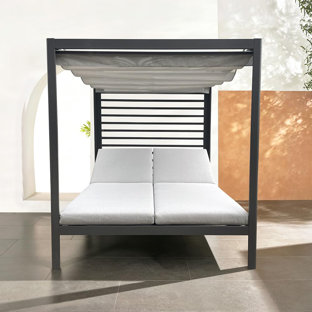 Lit de Jardin MATALA Gris 208x188 cm Dossier Inclinable et Toit