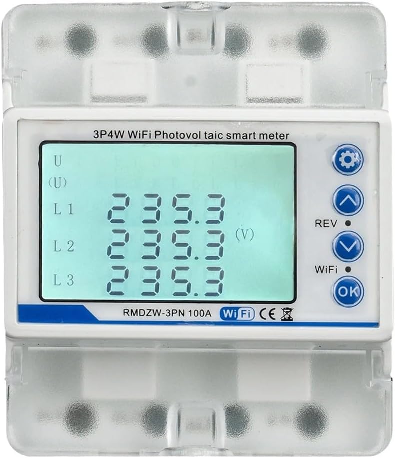 Electricity Meter, 3-Phase 4-Wire for Solar Power Systems with Photovoltaic Two-Way Measurement and Digital LCD Display for Home & Commercial Use