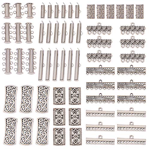 Sunnyclue 12 Style Mixed Slide Clasp Tube Lock Necklace Connector Multi Strands Slide Lock Clasps Slide On End Clasp Connector Charms Links For Layered Bracelet Necklace Jewelry Crafts #TOP17