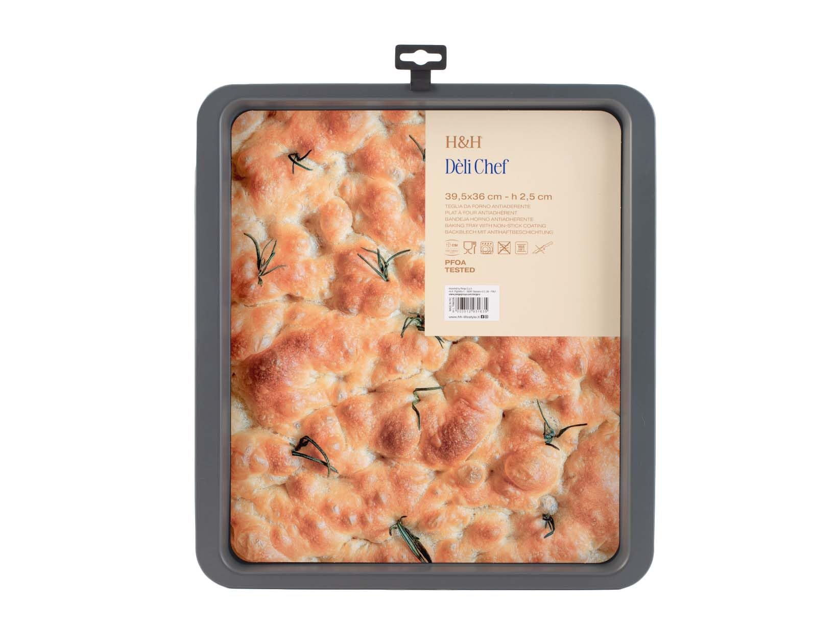 H&H Teglia Rettangolare Deli Chef 39x35 cm in Alluminio con Rivestimento Antiaderente – Teglia da Forno Grigia, Lavabile in Lavastoviglie, Ideale per Lasagne, Arrosti, Verdure e Dolci