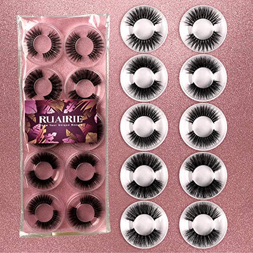 Ruairie False Eyelashes Natural Fluffy 3D Fake Eyelashes Strip 10 Pairs 5 Styles Full Thick Volume Faux Mink Lashes Pack