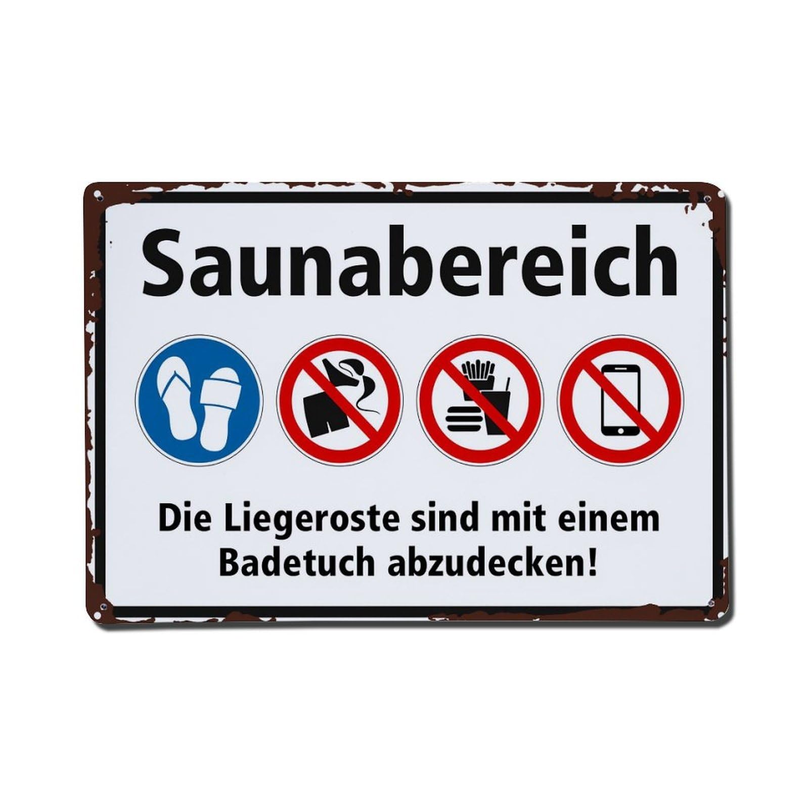 Sauna Area Sign With Symbols And Text Tin Sign Vintage Metal Poster, Home Bar Garage Man Cave Cafe Indoor & Outdoor Wall Decoration 8x12Inches