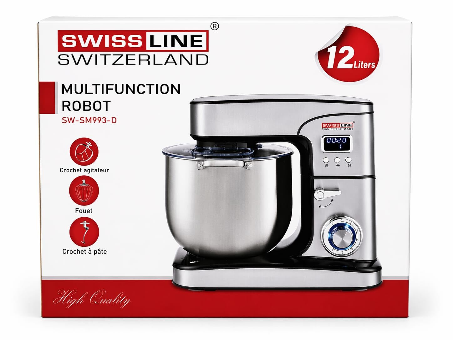 Amasadora Profesional 12L 2800W con Pantalla Digital, Robot de Cocina Multifunción, Bol de Acero Inoxidable y Accesorios para Amasar, Batir y Mezclar