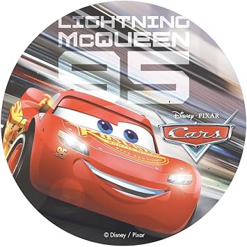 Dekora - Lightning McQueen Birthday Cake Topper - Cars Edible Wafer Disc - Sugar Free, Gluten Free and Vegan - Diameter 20 cm