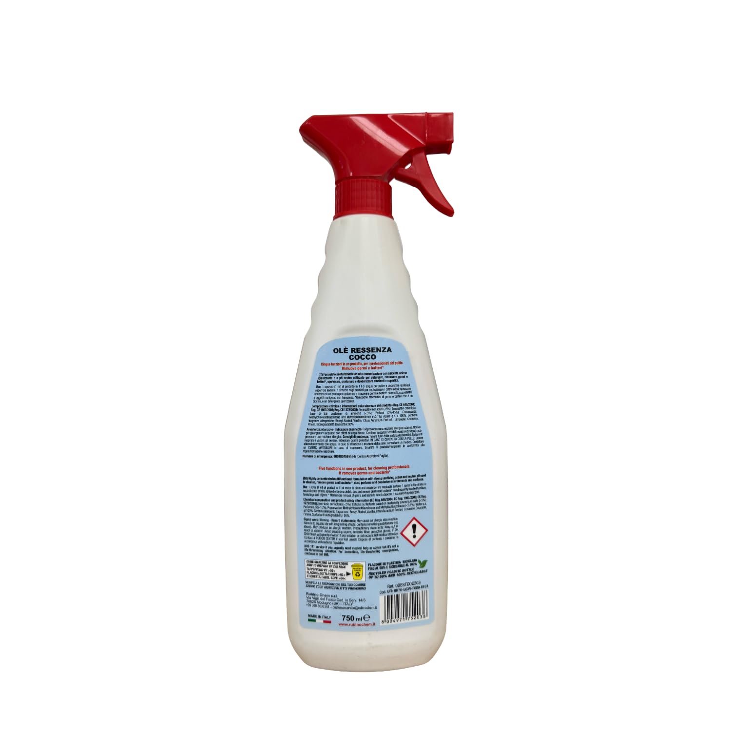 Olè Ressenza Detergente Profumato 750 ml - Profumatore Ambiente 5 in 1 Spray Igienizzante Multiuso per Pavimenti e Superfici - Profuma, Igienizza, Deodorizza, Deterge e Spolvera - Cocco (8 Unità)