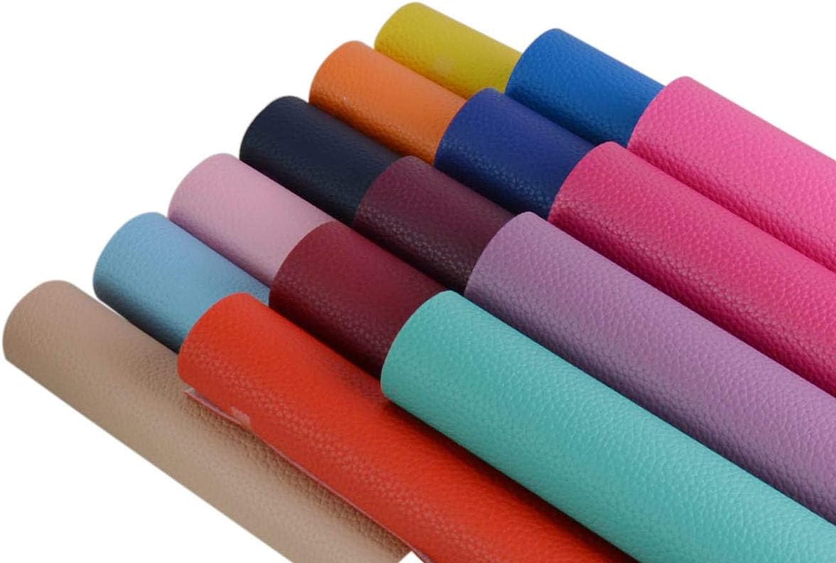 Doublefire 15 Pieces A4 Size Bright Color 1.2MM Thickness Litchi Grain Texture Synthetic Faux Leather Fabric Sheets Cotton Back for Making Hair Bows, Earrings, Placemats