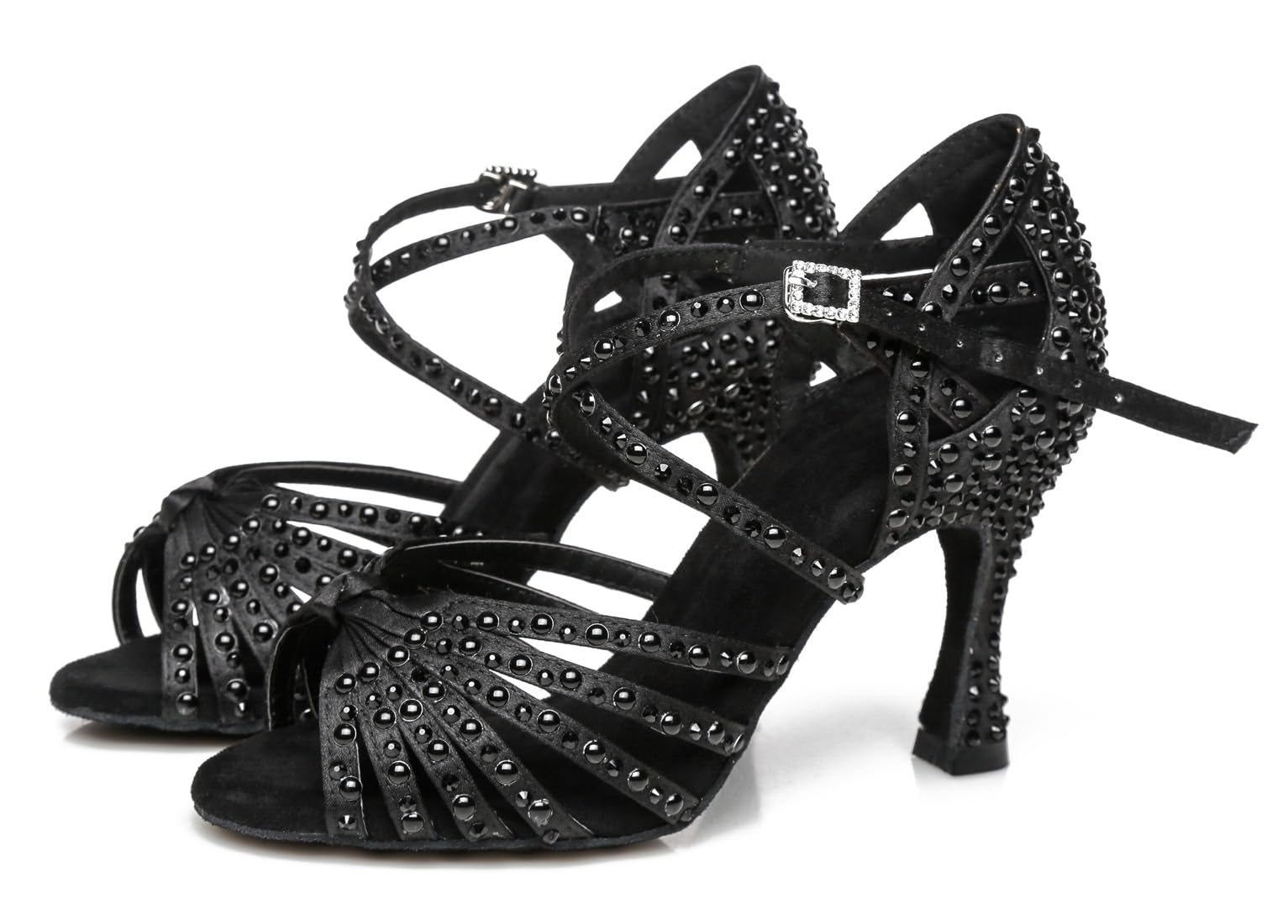 Damskie buty do tańca towarzyskiego brokat stras salsa obcasy do tańca latynoskiego