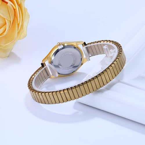 Miniatura 5 de JewelryWe Reloj de pulsera con esfera grande para mujer, color dorado, plateado, banda elástica para Navidad