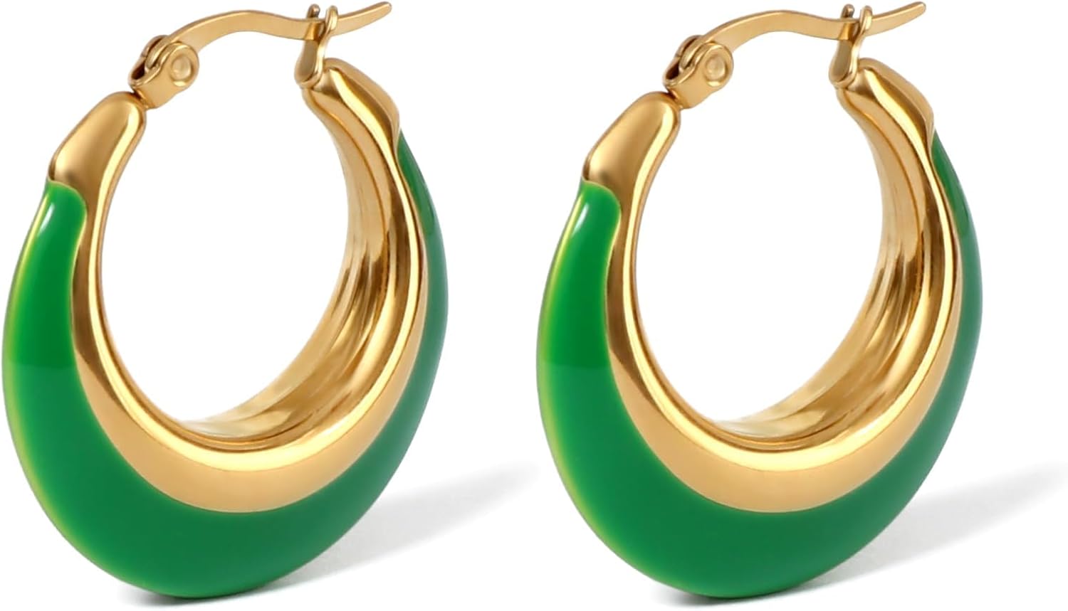 Chunky Enamel Hoop Earrings for Women 18K Gold Plated Bamboo Checkered Huggie Earrings Enamel Jewelry Gift for Her