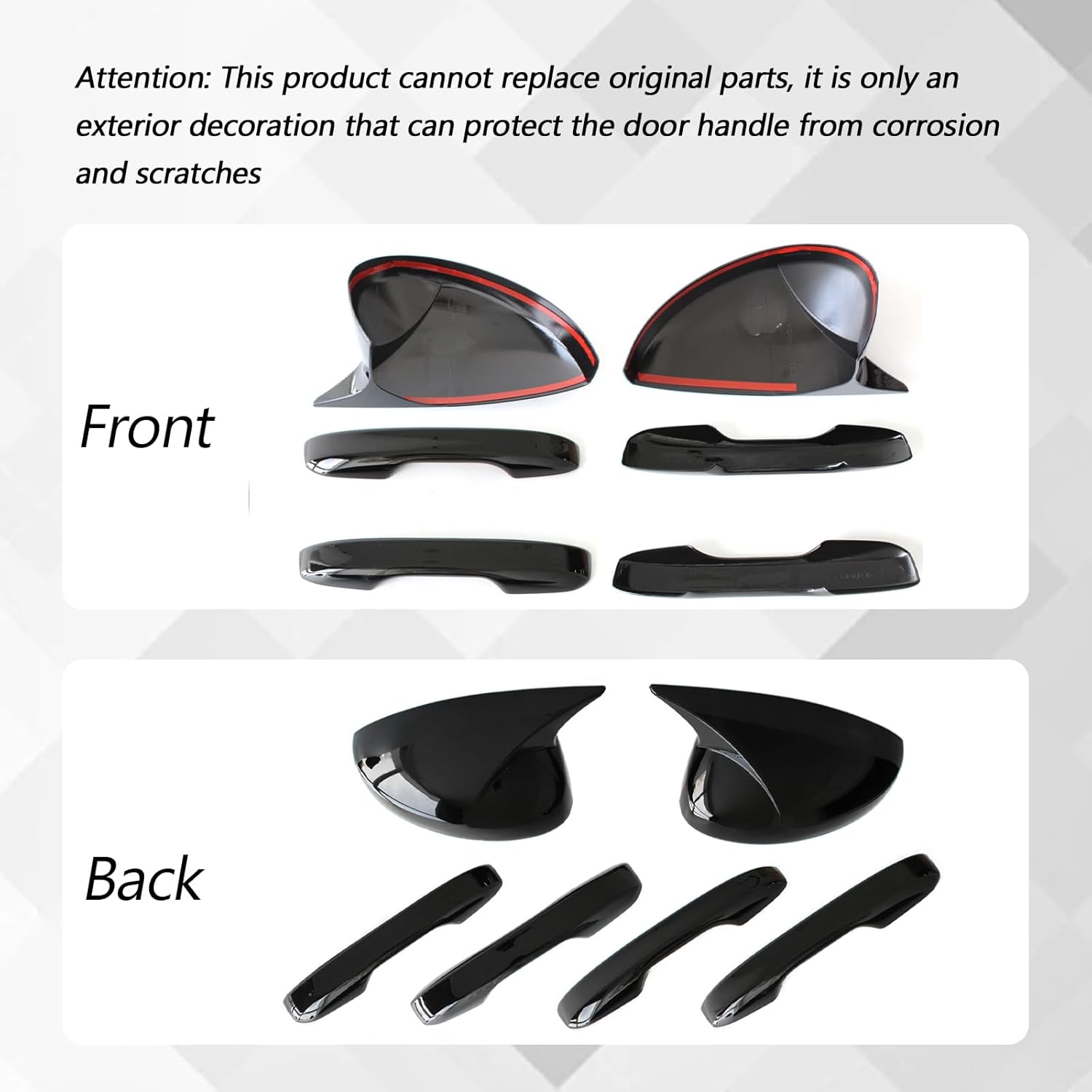 AUCERAMIC 2 Side Door Mirror Cover Caps 4 Door Handle Cover 11th Gen Civic Fit for 2022-2026 11th Gen Honda Civic LX Sport EX Si Sedan, LX EX-L Sport Hatchback (Fit for Without Turn Signal)