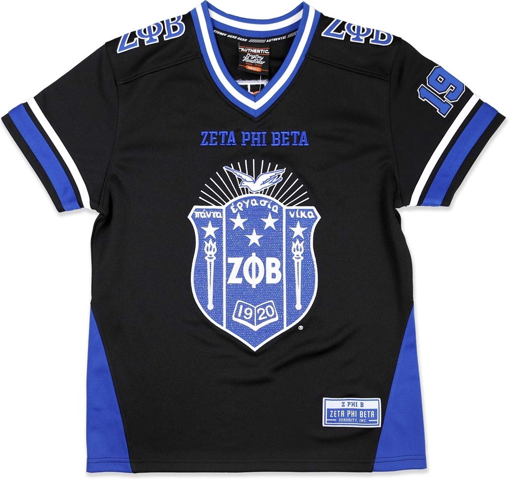 Big Boy Zeta Phi/? Beta Divine 9 Rhinestud S13 Ladies Football Jersey [Black - S] - ID#30617