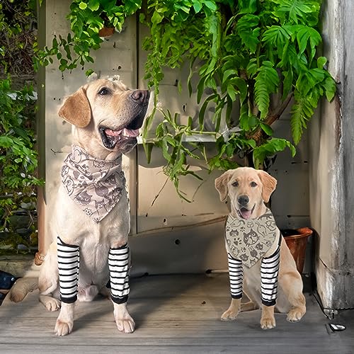 Image of Dog Knee Protector Pad for Calluses Knee Brace Front Elbow Support Wrap, Pet Sleeves for Wounds Dog Elbow Callus Treatment for Medium Large Dogs with Scarf(3XL Stripe )