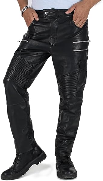 Laverapelle Mens Genuine Lambskin Leather Pants Black, Biker Pants - 2304007