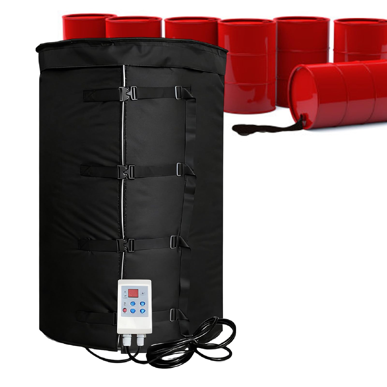 Manta Calefactora Aislada para Tanque de Propano 2000W & Calentador de Tambor/Cubeta para Barril de 55 Gal con Termostato Ajustable (0-250℉), Almohadilla Calefactora Metálica para Miel, Pintura Black