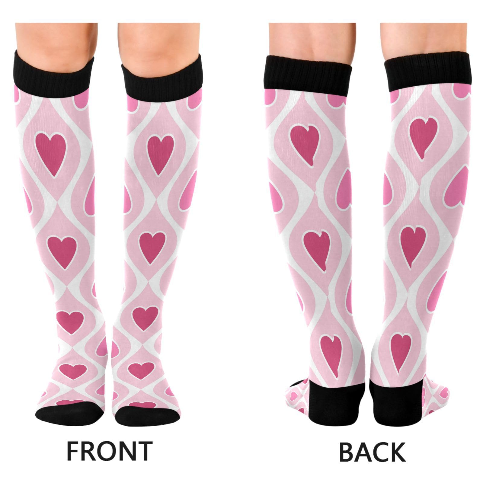 Dussdil Pink Hearts Red Love Compression Socks for Women Men Christmas Circulation Long Knee Socks for Winter Warm Stockings Socks