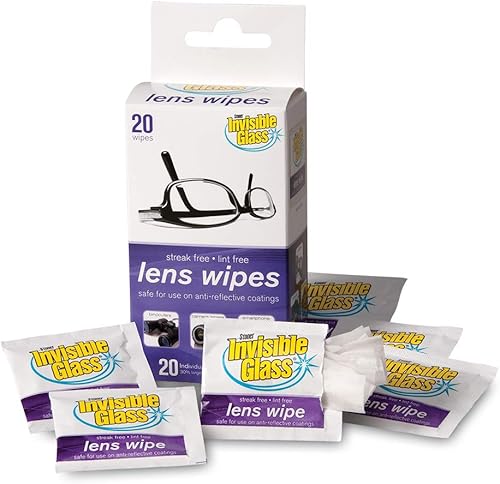 Invisible Glass 90102 - Toallitas de limpieza de lentes y pantalla sin pelusas, perfectas para gafas, cámaras, electrónicas, 20 unidades
