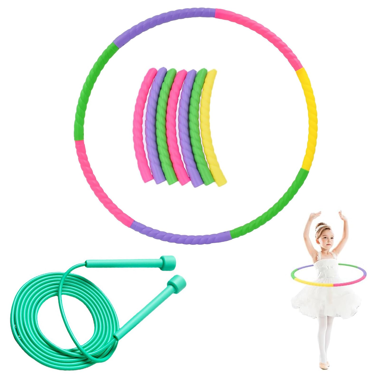 Hula Hoop Smontabile con Corda per Saltare, Kit Fitness 2 in 1 Regolabile per Bambini e Adulti