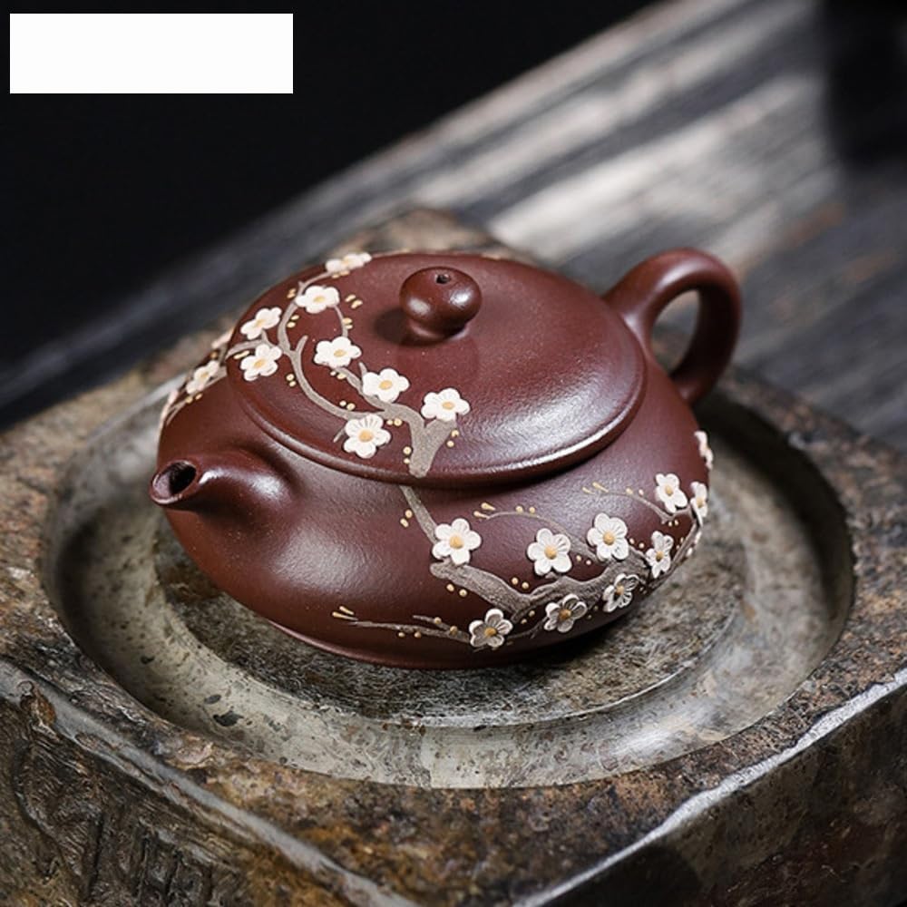 Teiere Teiera Classica in Argilla Viola da 120 ml Teiera Fatta a Mano con Fiori di pruno Pentola di Minerale Grezzo Viola Fango tè Bollitore Zisha Teaset Servizi da tè Teiera
