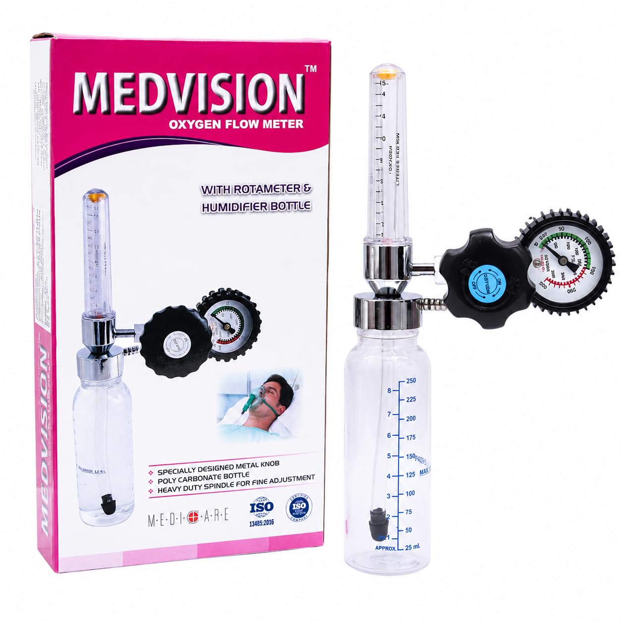 MEDVISION® Oxygen Flow meter | Oxygen Flowmeter Regulator for Oxygen Cylinder (Deluxe) humidifier bottle for oxygen cylinder with O2 regulator | oxygen flow meter with fine adjustment valve.-picture-20