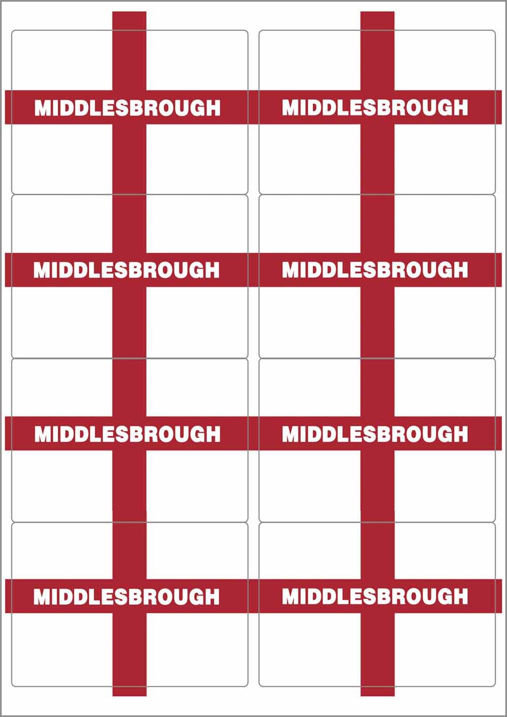 Middlesbrough England Flag Rectangular Matt Paper Stickers A4 Sheet of 8 (Each Sticker is 99mm x 68mm)